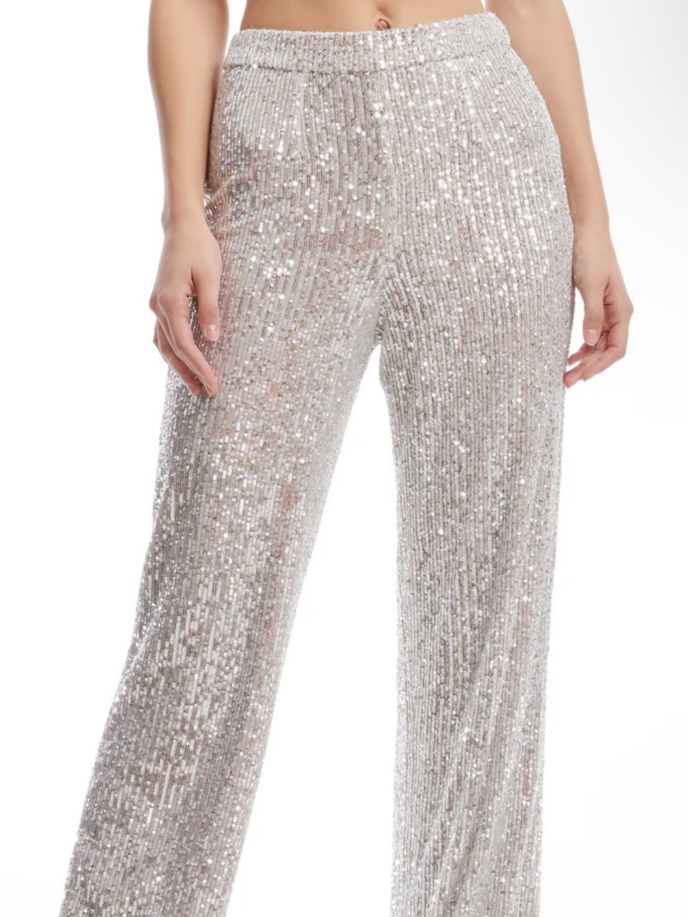 Cable & Gauge Champagne Sequin Wide-Leg Pants! Elastic! Stunning! L - Picture 3 of 7